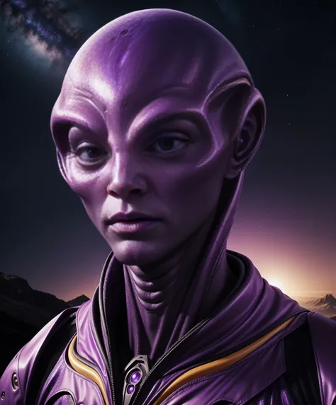 alien extraterrestrial persons exotic aliens purple amber cosmic scenery landscape full face portrait