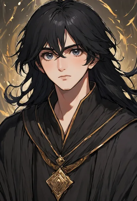 best quality, high quality,ulutra detailed,16k,line art,hard-edged,expressionless,deep detailed eyes,black hair,(thirties man:1.5),wizard,black hair,expressionless,deep detailed eyes,blurry background