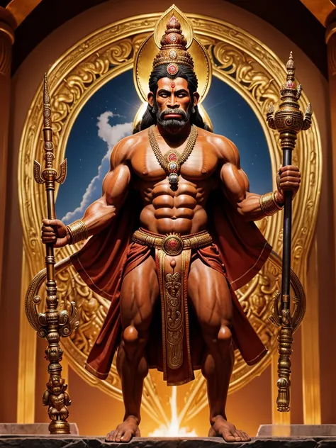 full body hanuman,god hanuman,lord hanuman in hand mace,hindu god,attractive wiener god,cyborg hindu godbody,indian god,devinart,angry expression,