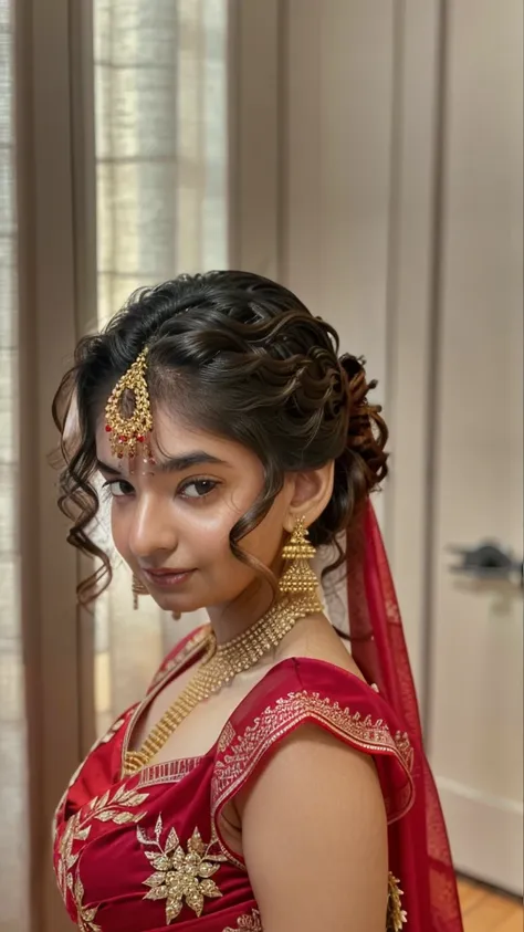 in red saree,hyper-detailed