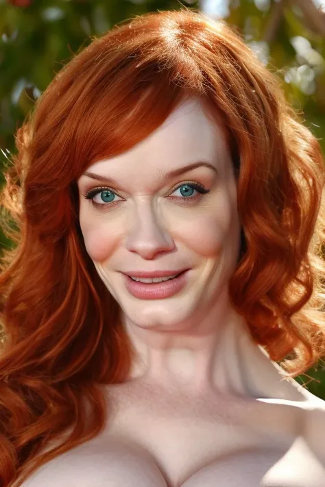 Voluptuous Christina Hendricks, Masterpiece, Best quality, 8k, 18 ans, Photo brute, absurdes, Award-winning portrait, sourire, sourire, pure, High-quality facial research of Christina Hendricks, (Christinas sculpted cheekbones and slight wrinkles around th...