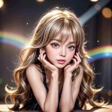 NSFW, 8k, High-level, absurd, masterpiece, best quality, primitive, very detailed CG, very detailed wallpaper, perfect lighting, Extremely detailed ((( personifying " Farrah Fawcett Majors " as a Little Girl))), MysticSight, Tyndall effect, Tyndall scatter...