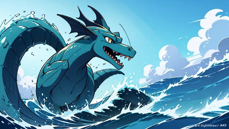 4k ultra high definition, high quality, best quality, a water elemental sea serpent leviathan riding a really high wave