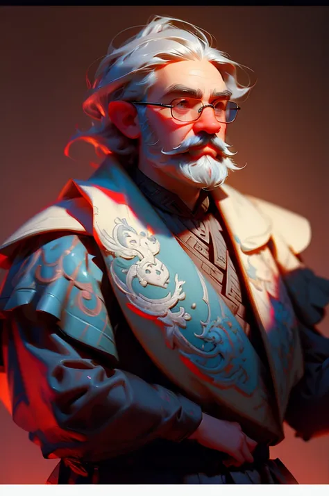 a half-elf RPG dwarf, chef, gray hair, gray beard and mustache, wears glasses, Waterdeep: Dragon Heist style image by Tyler Jacobson.