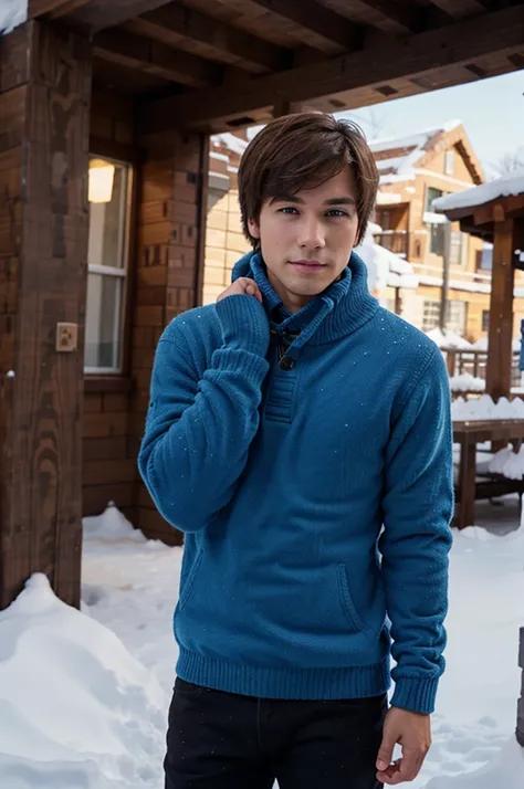 Brown haired guy in blue winter clothes Minecraft 