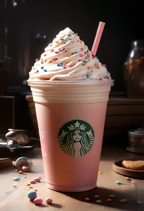 (best quality,4k,8k,highres,masterpiece:1.2),ultra-detailed,(realistic,photorealistic,photo-realistic:1.37),colorful playful cartoon coffee cup,Starbucks-style frappuccino,whimsical,quirky,vibrant colors,cute,kawaii,pastel colors,soft lighting,3d render,st...