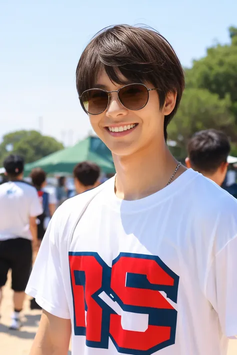 20-year-old,Japanese men,sunglasses,Short Hair,Sportsman Style,T-Shirts,Height: 175 cm,smile,Sunburn,