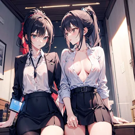 Ponytail sisters，Mourning clothes，In heat，Sexual conduct，Unbuttoned