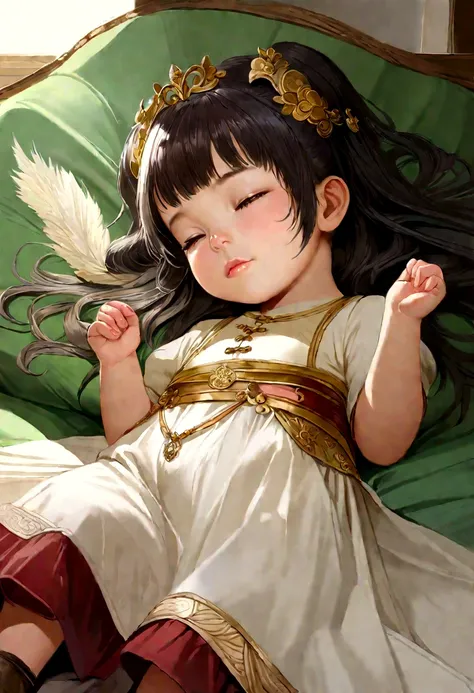 2-year-old Chinese girl,Lovely, Round your face,Slept in a white dragon&#39;s bed, Realistic paintings by Julien, Shutterstock Contest Winner, Fantasy art, A dragon made of clouds, Chinese Fantasy, Lying in the fairyland of white clouds，Camera shot, Movie ...