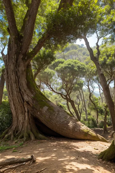 Tronco de madeira com graos de cafe e galhos de trigo 