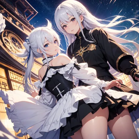 obra maestra，highest quality，impacto genshin，shenhe，Chica anime con cabello largo blanco y ojos azules con un vestido negro., Dios de pelo blanco, chica perfecta de pelo blanco, de arknights, tendencia en artstation pixiv, lindo anime waifu con un bonito v...