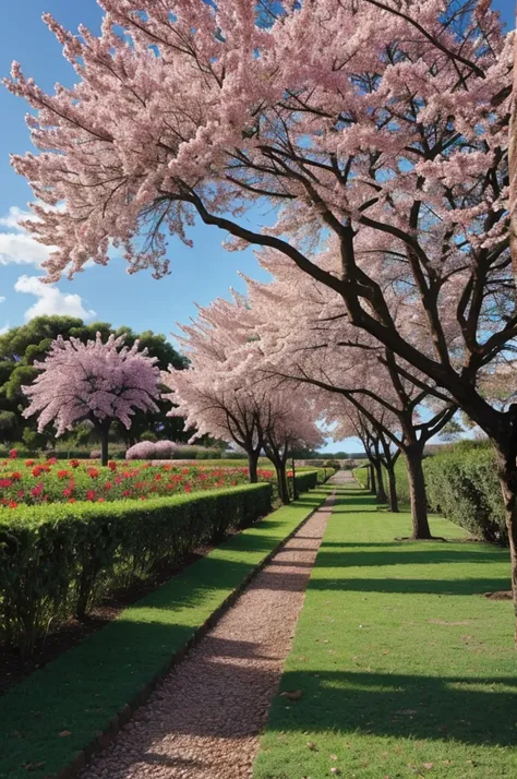 Paisaje de flores y arboles de colores