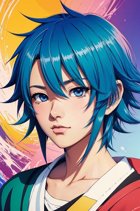 portrait of an anime boy 
, 2d illustration, 2d anime art, 2d character design, vibrant colors, abstract elements