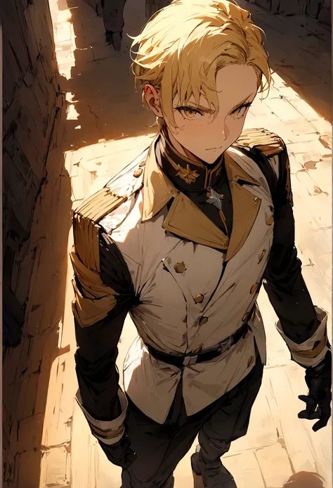 (Masterpiece, best quality, Awesome details, best shadow), (Detailed background,) Sci-fi Liberator Captain. Blonde. Young blonde. Confident. Strong. Healthy. Man in military uniform.