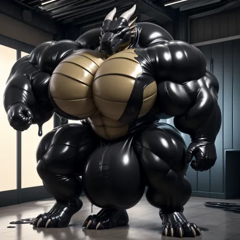 solo, male, , , ,  (hyper pecs:1.2), （long thick thighs:1.5）, standing, indoor,，(，,(,solo,very hyper muscles:1.3)((, Huge bulge：1.3))）（corruption)), black glowing liquid，（((liquid_latex, , rubber:1.2)，,black latex，goo transformation，(gooey)()(l），unreal eng...