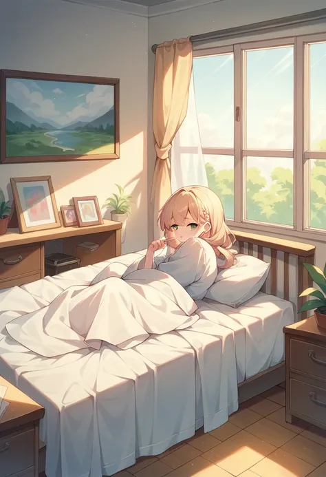 my room, desk, window, certain, chair, bed, 2d pastel matte painting, anime, masterpiece