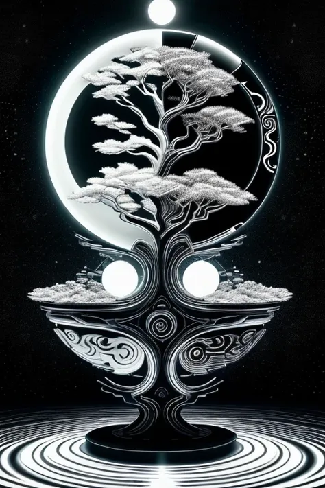 yinyangtech , science fiction, yin yang, fluxo, a black and white tree