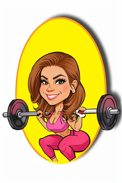 8k, a cartoon girl with a barbell in her hand and a yellow background, in cartoon style, cartoon art style, Fit girl, cartoon style illustration, muscular girl, cartoon digital art, chibi, cartoon illustration, cartoon style, lifting weights, digital art c...