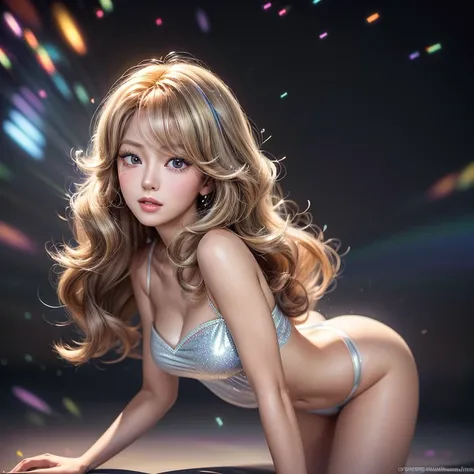 NSFW, 8k, High-level, absurd, masterpiece, best quality, primitive, very detailed CG, very detailed wallpaper, perfect lighting, Extremely detailed ((( personifying " Farrah Fawcett Majors " as a Little Girl))), MysticSight, Tyndall effect, Tyndall scatter...