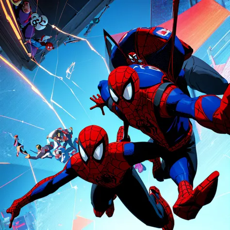 in the style of  spiderman: into the spider-verse, animation style: spider-verse blend of cg animation with 2d comic book elemen...