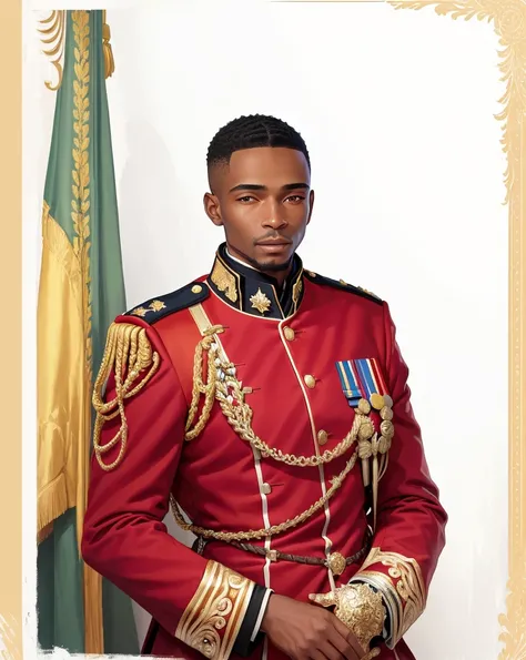 man in uniform holding a medal , Prince Adebanji, portrait n - 9, [ digital art, portrait de cérémonie,  un sang-froid militaire impeccable, academy director, colored, General oligui, photographie de portrait en couleur, 