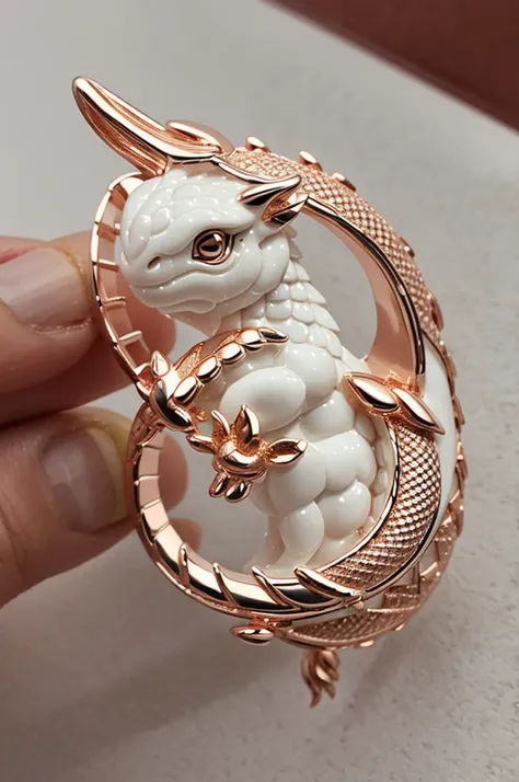 A friendly fenale dragon. White and rose gold. 