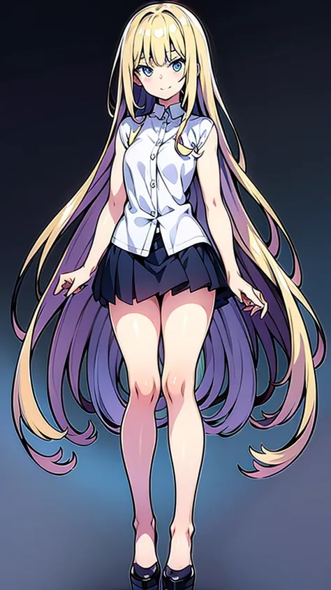 a detailed full-body image of a young anime girl standing confidently. she has long flowing hair, big expressive eyes, and a fri...