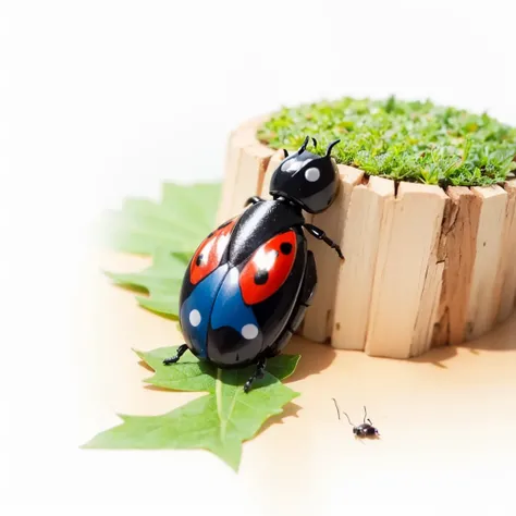 Small Animals, ant mixed with Ladybug, has blue stripes on its body, Grassroots, no background, (has beard), ((no eyes))