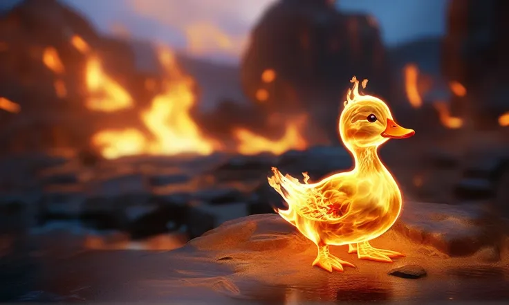 a transparent fire elemental duck made of (firecd_xl,raging flames:1.2,burning) in hell,fire eyes,fire hairs,fire body,splash fi...