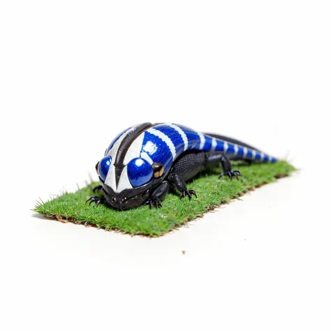 Small Animals, ant mixed with House lizard, has blue stripes on its body, Grassroots, no background, (has beard), ((no eyes))