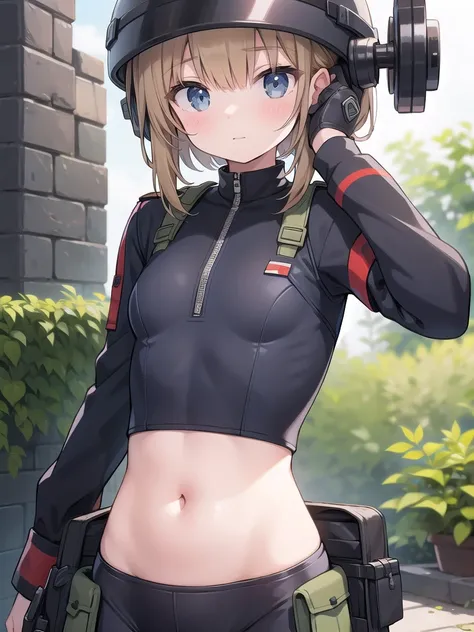 soldier,Helmet,girl,belly button,Groin