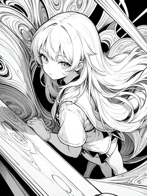 Line Art, comic, monochromes, illustratio, 1girl, masterpiece, best quality, super detail