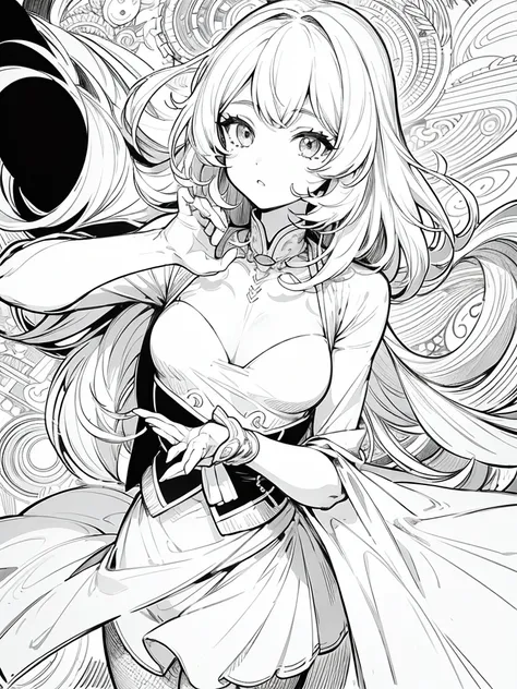 Line Art, comic, monochromes, illustratio, 1girl, masterpiece, best quality, super detail