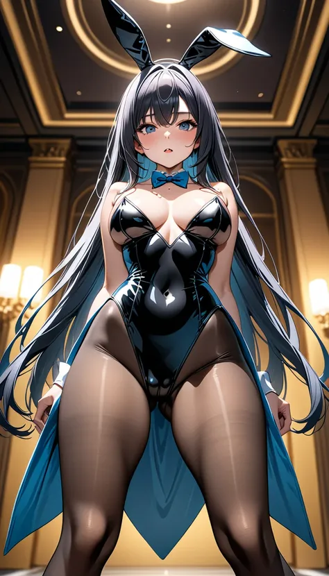 (Highest quality、Masterpiece、Very detailed、4K)、One Woman、Bunny girl、Black tights、stand、front