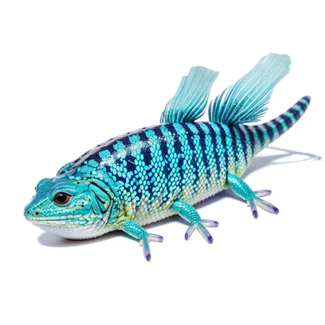 Small Animals, pufferfish mixed with House lizard, has white and purple stripes on its body, Grassroots, no background, (has beard), ((no eyes))