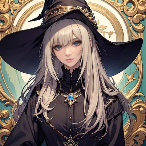 ((best quality)), ((masterpiece)), (detailed),High quality, Ultra detailed, best quality, insanely detailed, beautiful, masterpiece, eon color hair,shaggy hair,auntie,witch,aepron, hair over both eye