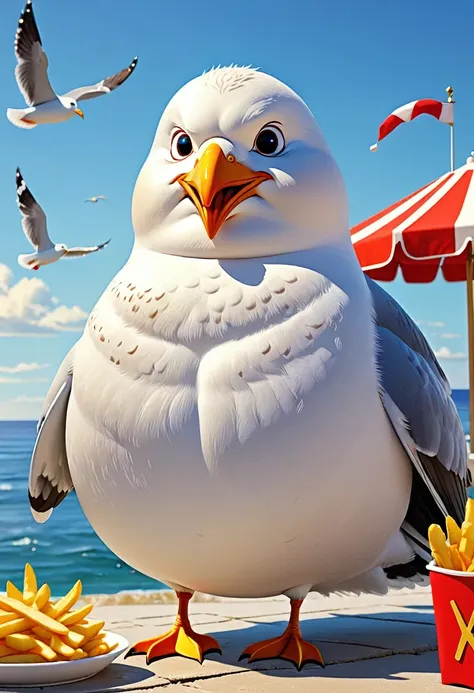 the art of math，fun illustrations，beautiful seaside，fat mr. seagull eats french fries again，enjoy your holiday，relax，