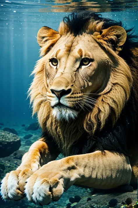 Lion in underwater 