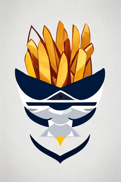 ((emblem)), logo, (symbol mark), sketch, art, (((seagull))), ((french fries)), colorful, contrast, detail, movement, free, natur...