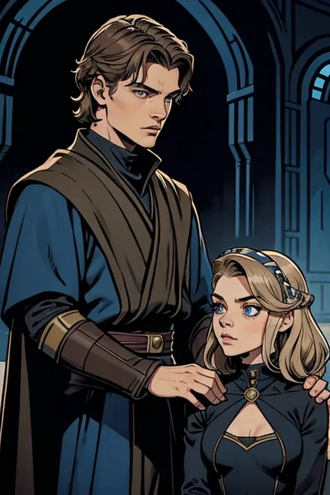 Anakin Skywalker y una senadora identica a Natalie Dormer en star wars como pareja pero la senadora tiene el cabello mas oscuro y ojos azules