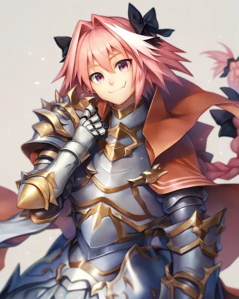 rs,masterpiece,best quality,solo,grey_background,red_cloak,gorget,commentary_request,1boy,black_bow,otoko_no_ko,astolfo_\(fate\)...