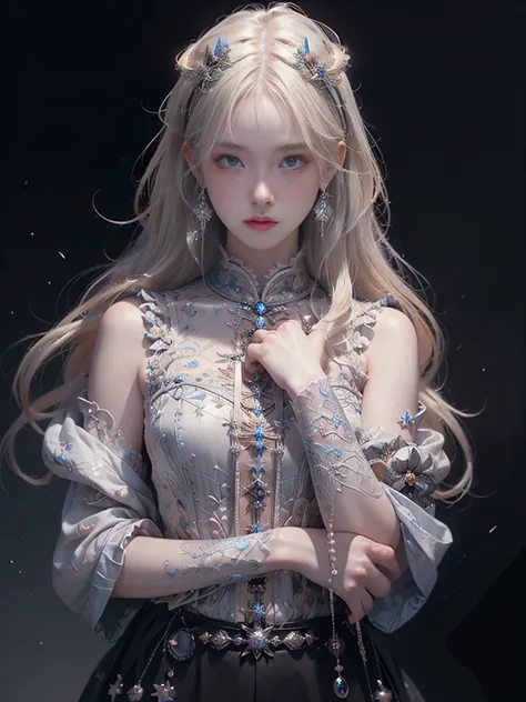 ((masterpiece)), ((Highest quality)), ((High resolution)), ((Detailed Background)), ((Highly detailed CG Unity 8k wallpaper)), alone, shiona, Blonde Hair, Long Hair, blue eyes, Hair bundle, Cowboy Shot, Nude 1.5、Cover your chest with your hands、