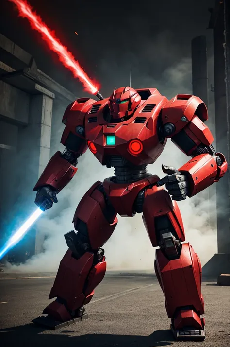 Battle robot with big body and with a cylindrical red color lazer