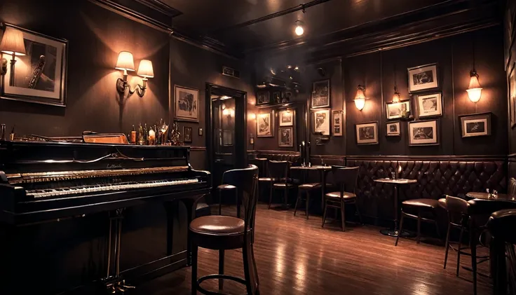 a moody scene at a intimate jazzclub, dark and smokey, a sole saxophonist is playing the gig of a lifetime, insane intricate detail, award winning art, raytracing, sharp focus, 8k, hdr, masterpiece, professional, highly detailed, perfect hands