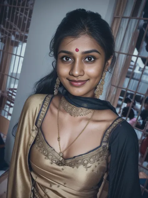 (editorial photograph of a young indian women in closup shoot of vedika), karla ortiz, (highly detailed face:1.4) (smile:0.7) (backround 5 star hotel , moody, private study:1.3) POV, by lee jeffries, nikon d850, film stock photograph ,