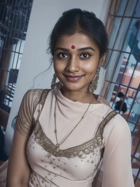 (editorial photograph of a young indian women in closup shoot of vedika), karla ortiz, (highly detailed face:1.4) (smile:0.7) (b...