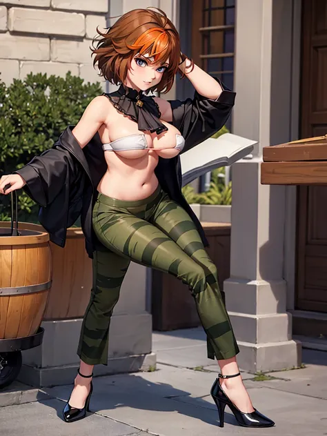 merula, full body, thighs, high heels, solo girl, medium tits, camoufage pants, top, belly