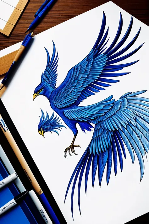 Phoenix drawing details and fine lines blue colors Precision, care and good design image