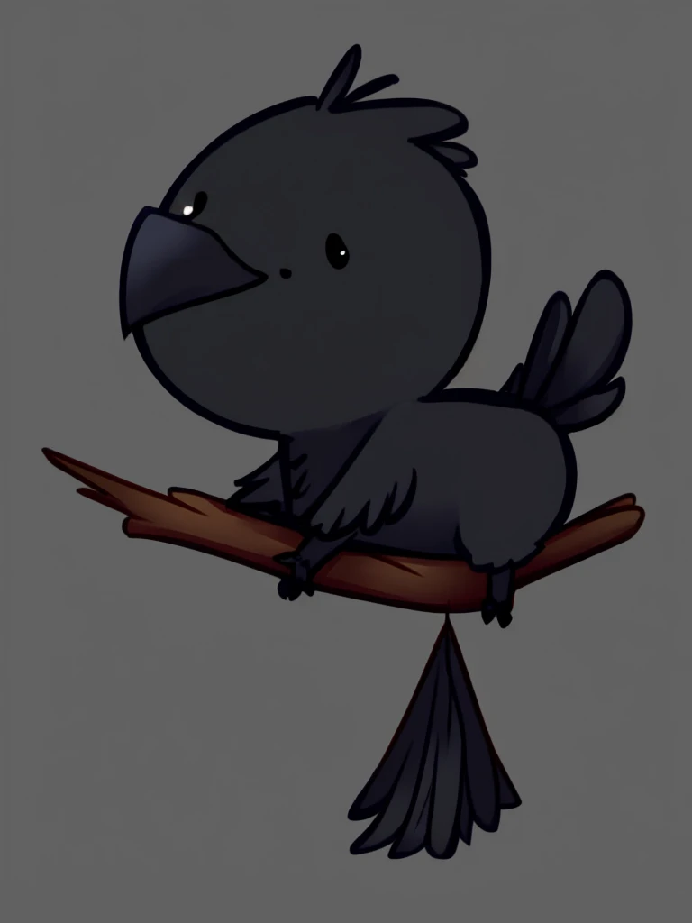 Black crow, chibi, holding game controller, round body, bird, avian, pointcrow, stick legs, doodle, beady eyes, solo