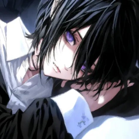 anime style black hair and purple eyes man image, sebastian michaels, · lily, male anime character, anime vampire, cool anime po...